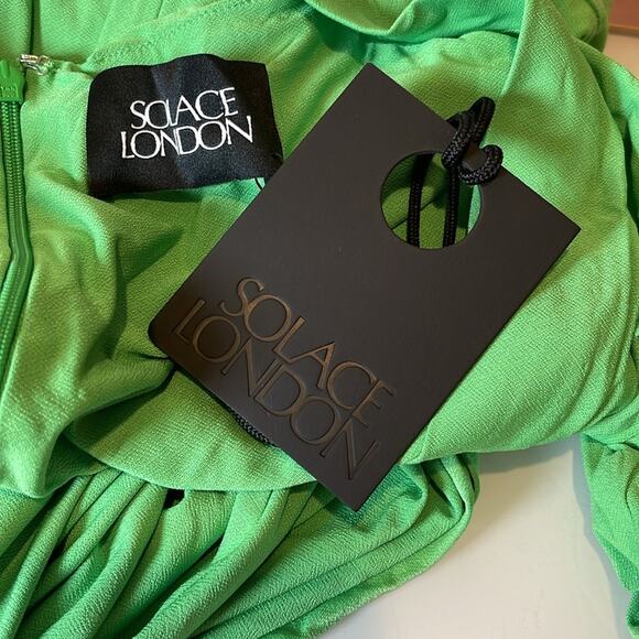 Solace London Lorena Draped Front Deep V Bright Green Midi Dress Size 6 - Picture 7 of 8